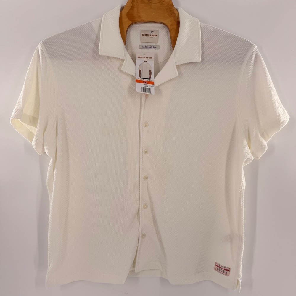 Scotch & Soda Ivory Short Sleeve Button-Down Shirt
